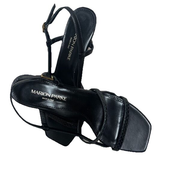 MARION PARKE Mitzi 70 Black Nappa Python Sandal Double Strap Slingback Sz 36/5.5 - Picture 11 of 11